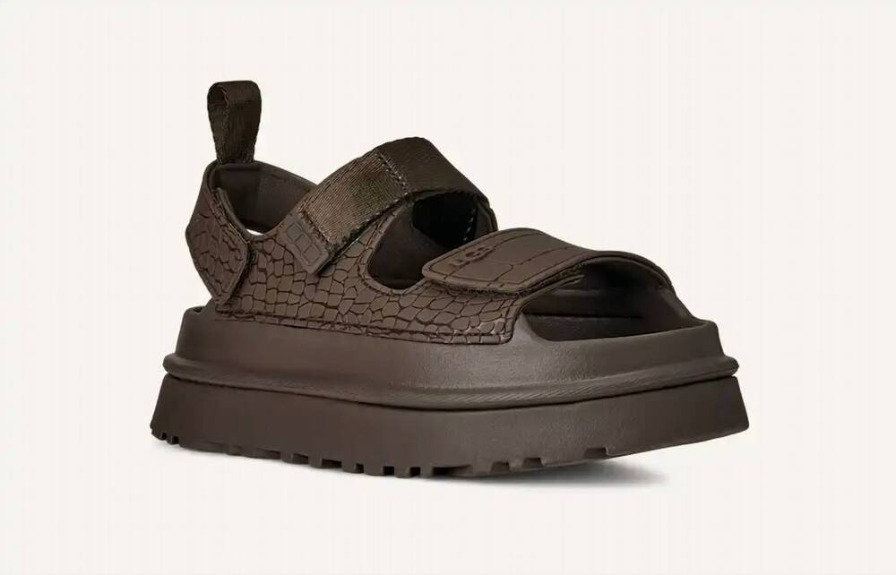 NEW UGG women's goldenglow embossed sandals in dense smoke